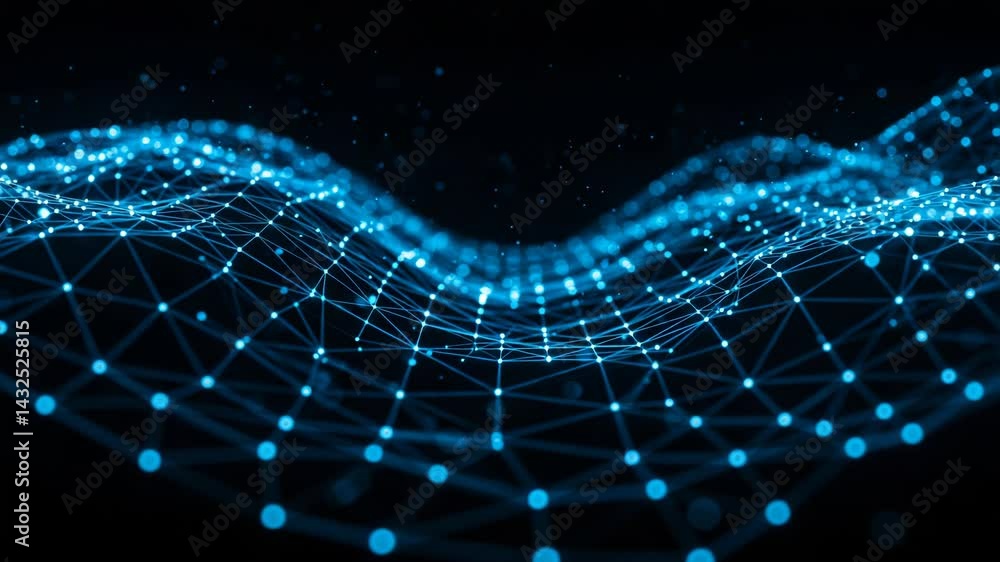 Abstract blue network with glowing dots and lines on dark background