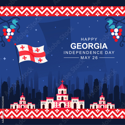 Georgian Independence Day. Georgia independence day greeting card, banner, vector illustration.
Georgian holiday 26th of May design template with unique patterns.