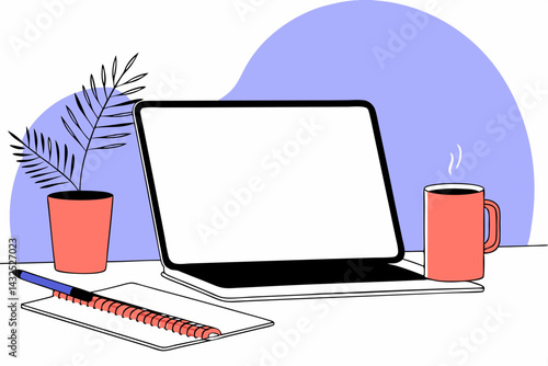 Minimal Office Desk Setup Vector, Isometric Workspace Illustration, Modern Desk with Laptop and Accessories