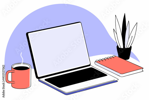 Minimal Office Desk Setup Vector, Isometric Workspace Illustration, Modern Desk with Laptop and Accessories