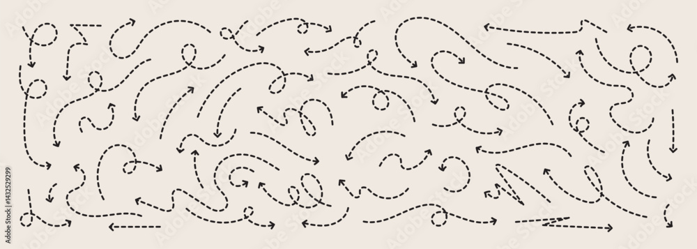 Obraz premium Set of hand drawn arrow icons in a simple flat style. Includes various arrow shapes and painted marks, perfect for infographics, notes, or creative projects.