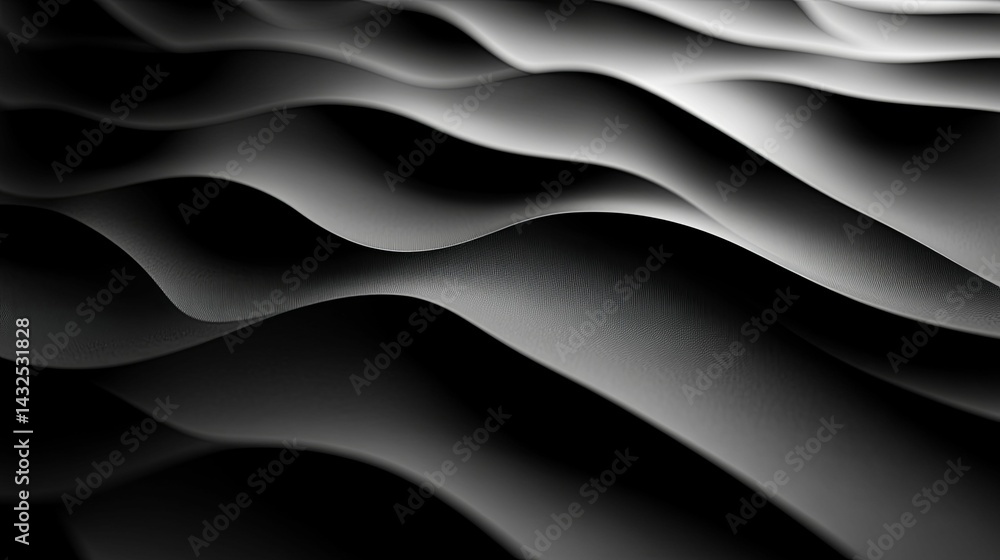 Abstract grayscale depiction of undulating, layered forms. Abstract grayscale depiction of undulating, layered forms.