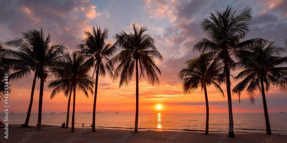 Obraz premium Serene sunset over tropical beach
