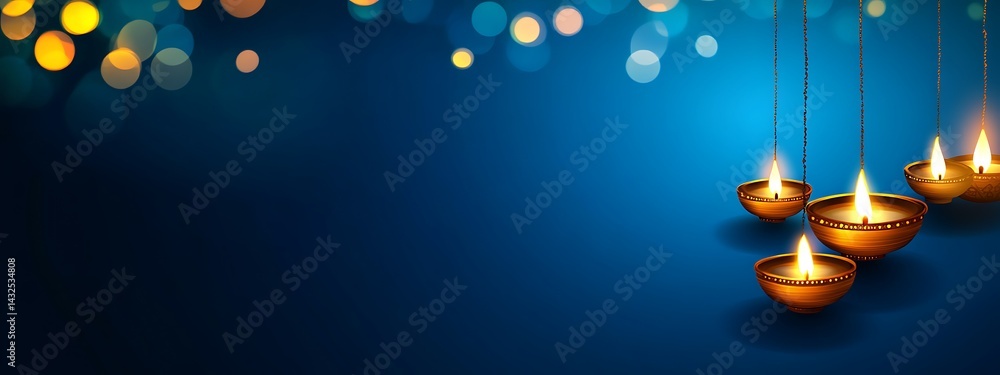 Obraz premium Happy Diwali background, festival celebration design for greeting card, banner, poster, flyer, social media, vector&nbsp;illustration