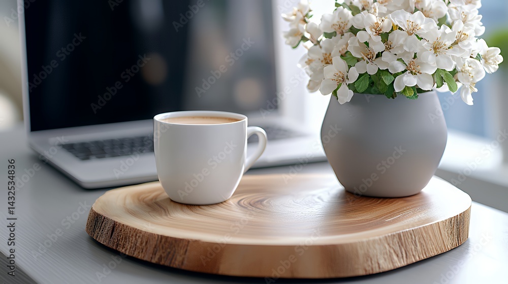 custom made wallpaper toronto digitalCoffee cup and flowers on wooden platter still life