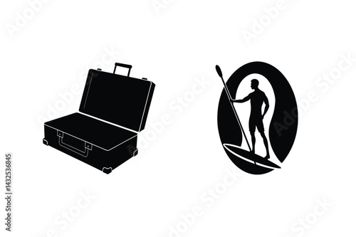 Work Life Balance Silhouette Paddleboarding And Open Briefcase Symbolizing Vacation Getaway
