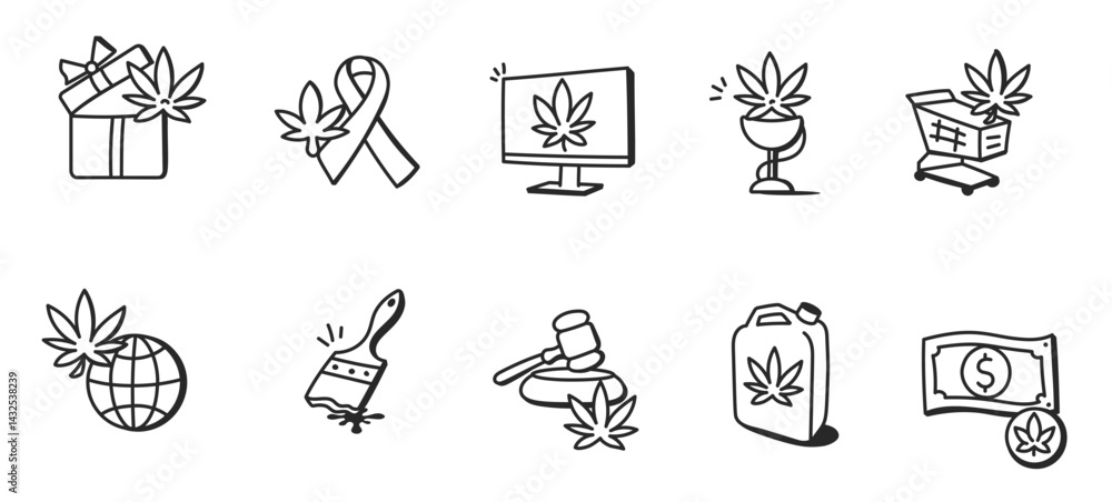 Fototapeta premium Cannabis related line icon set. vector