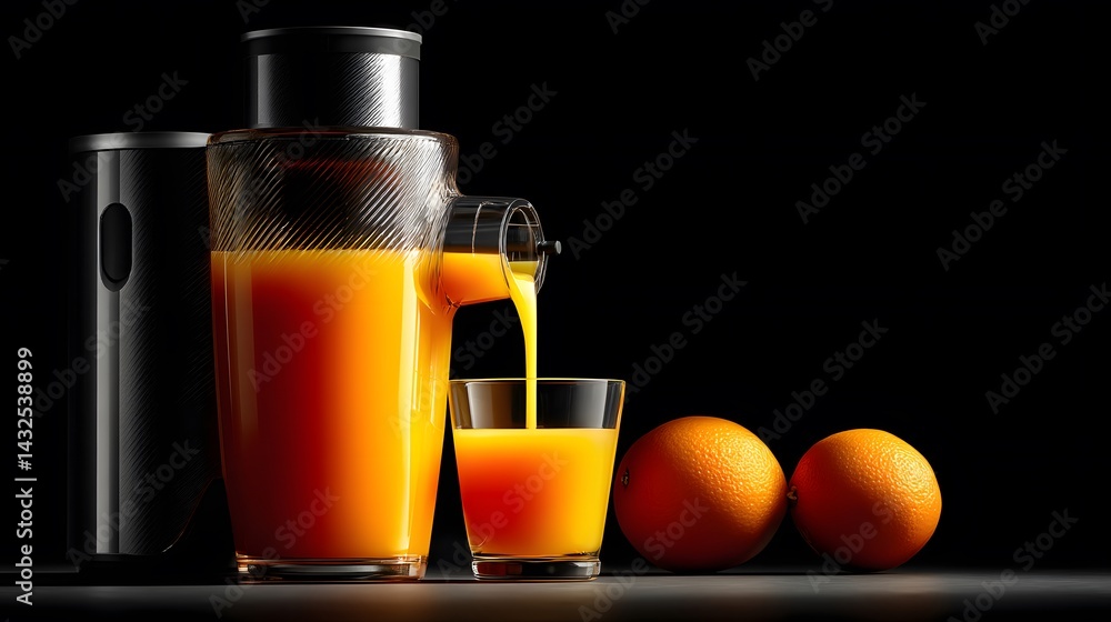 Orange Juice Preparation with Juicer and Oranges Orange Juice Preparation with Juicer and Oranges