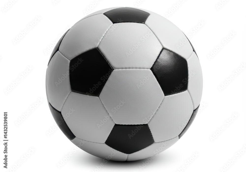 Fototapeta premium A classic black and white soccer ball isolated on a white background in a well lit studio shot