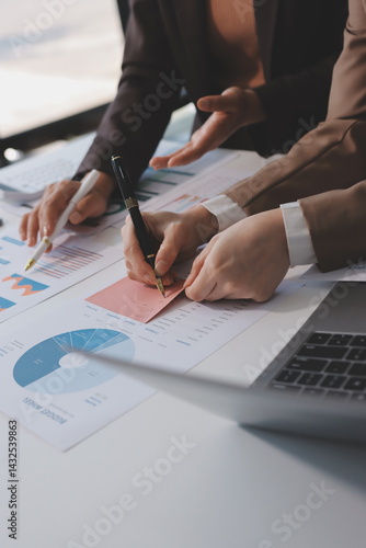 Accounting company provide finance and taxation planning for profitable cash flow, Auditor and accountant team working in office, analyze financial data and accounting record with calculator.Insight