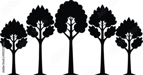Beautiful Tree Isolated Silhouette Vector Illustration Natural Forest Elements in Black Outline Art