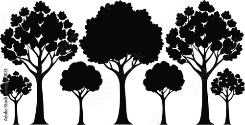 Beautiful Tree Isolated Silhouette Vector Illustration Natural Forest Elements in Black Outline Art