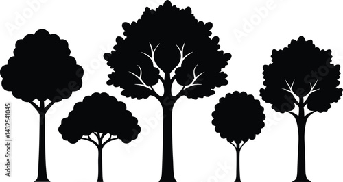Beautiful Tree Isolated Silhouette Vector Illustration Natural Forest Elements in Black Outline Art