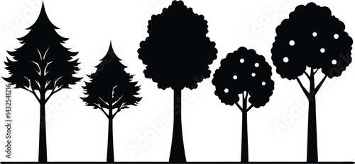 Beautiful Tree Isolated Silhouette Vector Illustration Natural Forest Elements in Black Outline Art