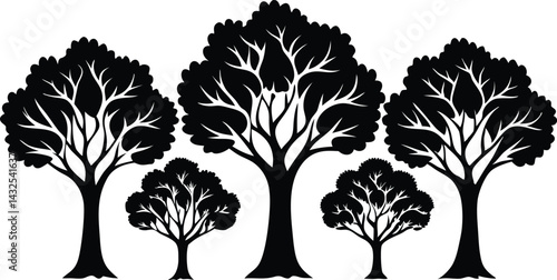 Beautiful Tree Isolated Silhouette Vector Illustration Natural Forest Elements in Black Outline Art