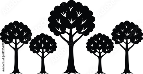 Beautiful Tree Isolated Silhouette Vector Illustration Natural Forest Elements in Black Outline Art