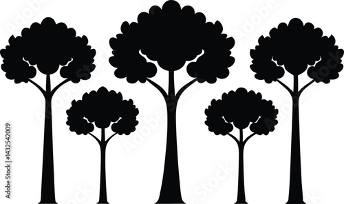 Beautiful Tree Isolated Silhouette Vector Illustration Natural Forest Elements in Black Outline Art