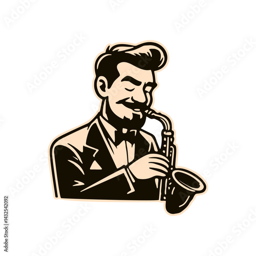 vector illustration of a jazz musician in a suit playing the saxophone, jazz vector illustration