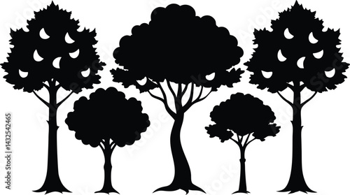 Beautiful Tree Isolated Silhouette Vector Illustration Natural Forest Elements in Black Outline Art