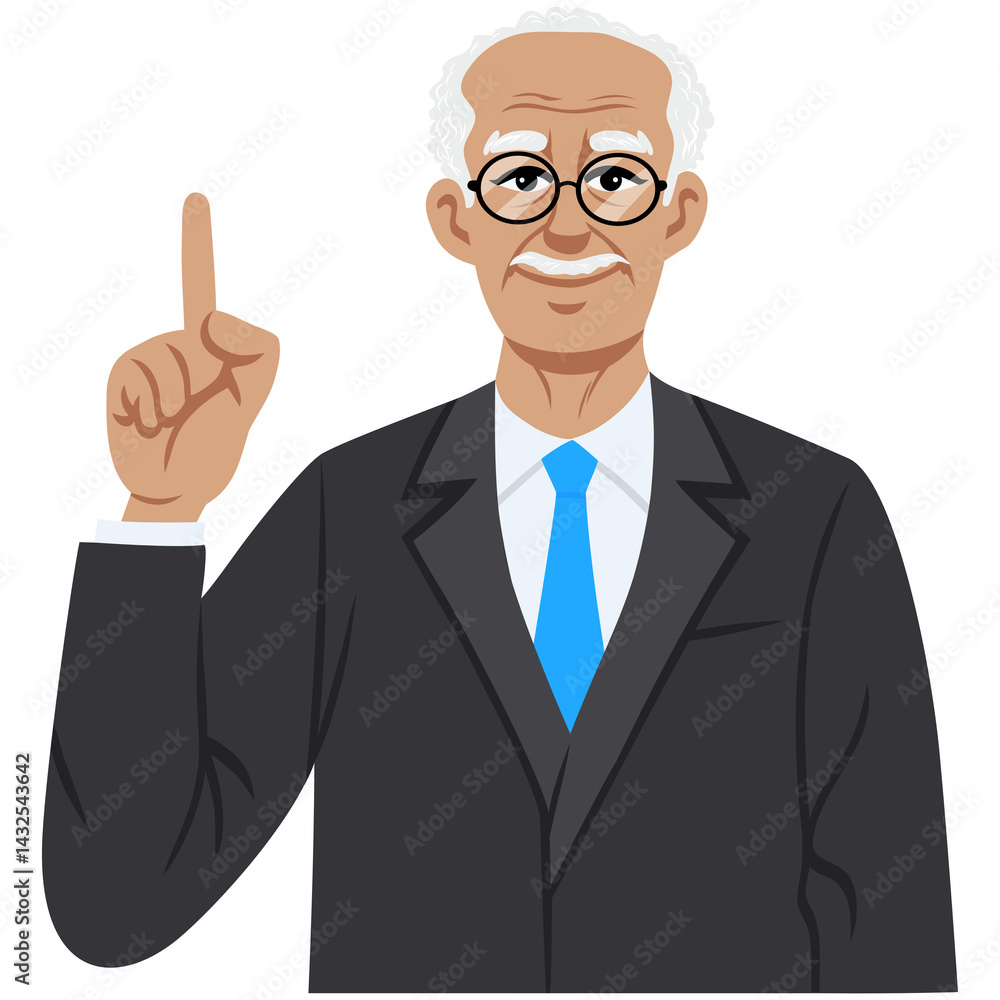 Old Businessman Black Man Pointing Up Cartoon Illustration Flat Design Old Businessman Black Man Pointing Up Cartoon Illustration Flat Design