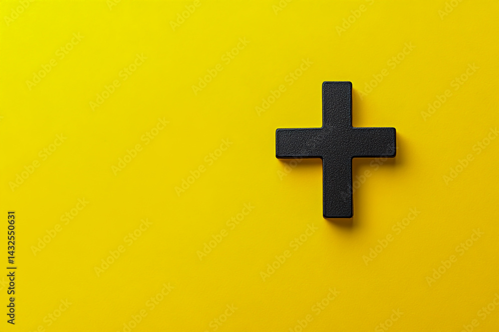 Obraz premium Minimal black hashtag icon on bright yellow background, flat design style with simple geometric shapes.