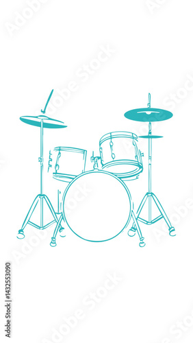 Minimalist Drum Set Illustration in Soft Blue Tones for Music Themes