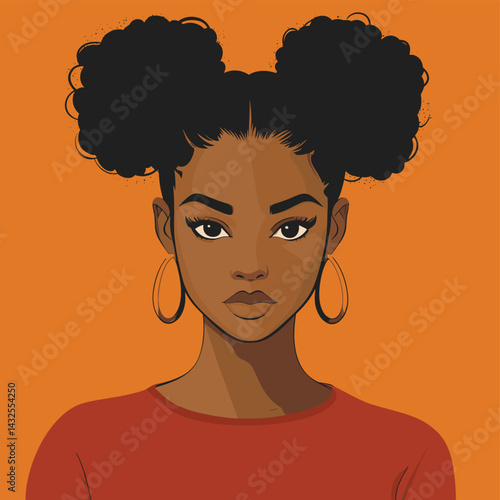 African woman with afro puff twin puffs vector illustration