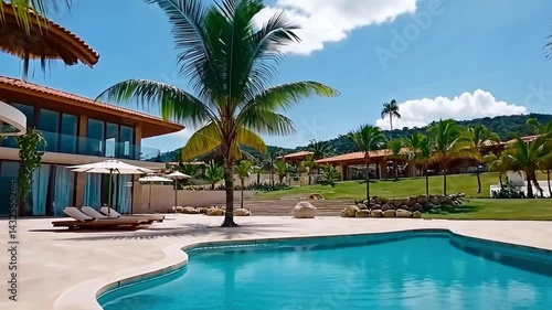 Wallpaper Mural Tranquil tropical resort with palm trees, swimming pool, and sunny sky in a luxurious outdoor setting Torontodigital.ca