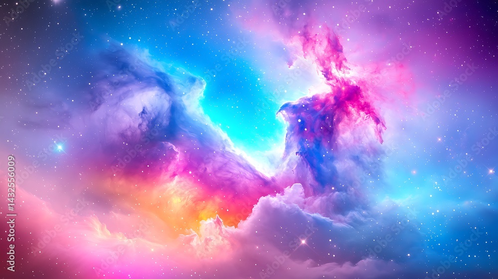 Obraz premium Cosmic Nebula: Vibrant Pink, Blue, and Orange Space Clouds with Stars