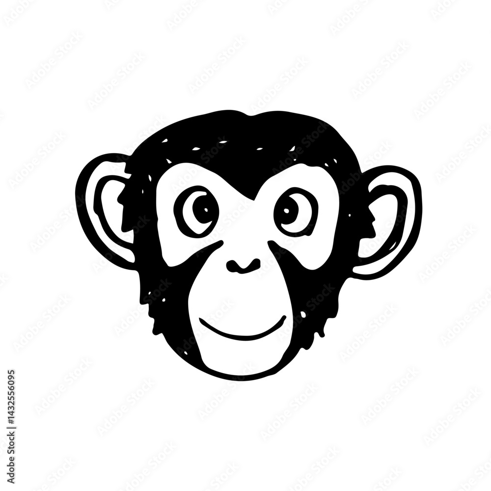 Obraz premium Monkey face with a funny expression, hand-drawn animal vector illustration.