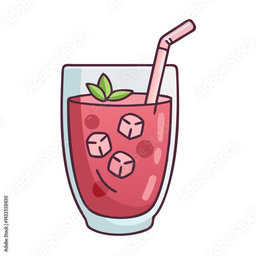 Illustration of a refreshing pink drink with ice