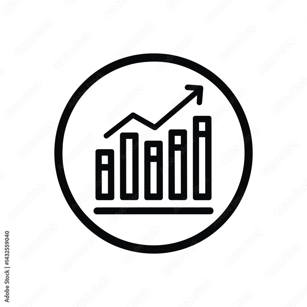 Growth Chart Icon – Bar Graph with Rising Arrow Symbol in Circular Outline Growth Chart Icon – Bar Graph with Rising Arrow Symbol in Circular Outline