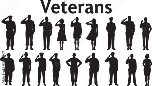 Veterans Army Saluting Vector Silhouettes