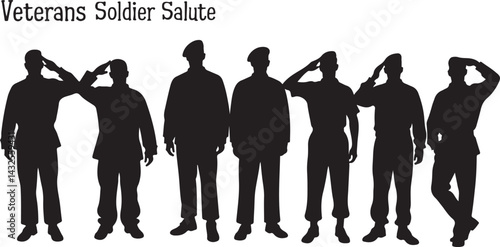 Veterans Army Saluting Vector Silhouettes