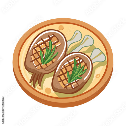 Grilled Lamb Chops with Rosemary on Plate Illustration