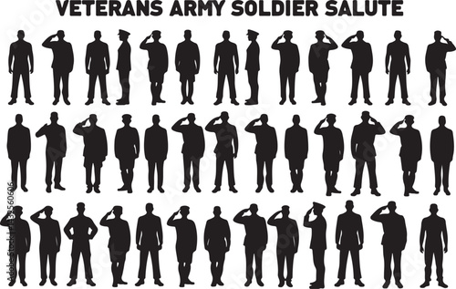 Veterans Army Saluting Vector Silhouettes