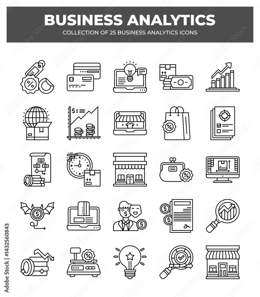 Collection of Business Analytics Icons: Data Analysis. E-commerce. and Marketing Collection of Business Analytics Icons: Data Analysis. E-commerce. and Marketing