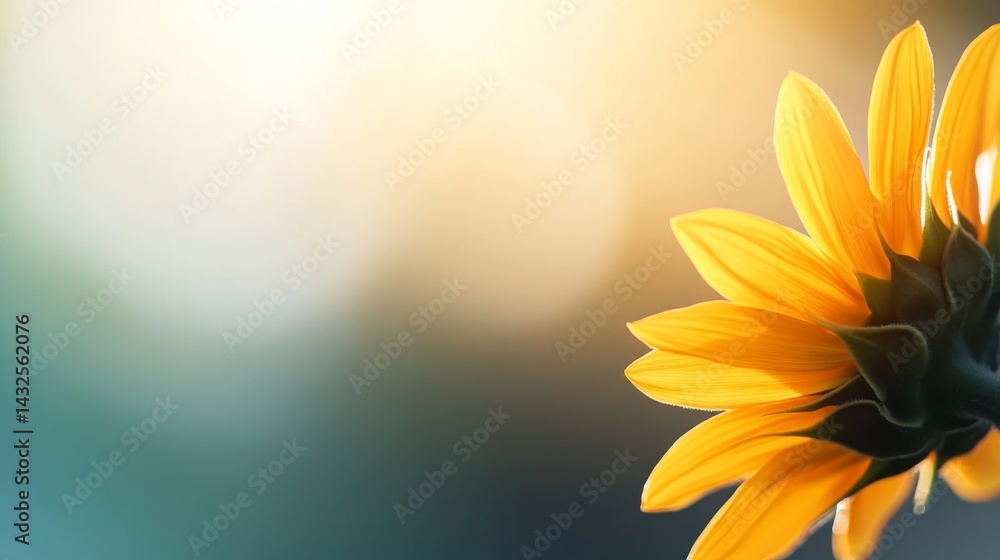 Obraz premium Vibrant sunflower stands prominently with soft lighting enhancing its petal details, set against a soothing pastel green background that allows for creative use of space