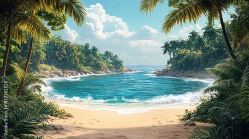 Fototapeta Naklejka Na Ścianę i Meble -  Idyllic tropical cove with turquoise waters and white sand beach retreat