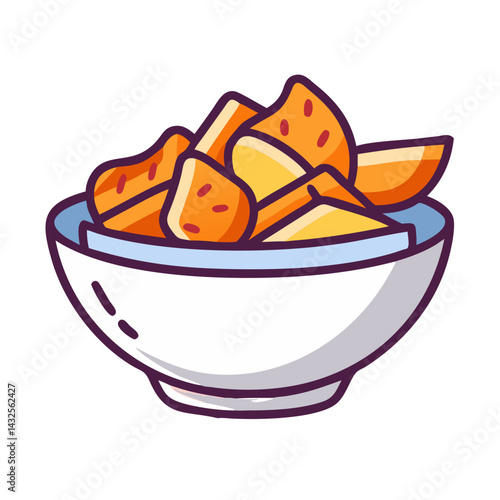 Bowl of crispy delicious fried wontons in cartoon style