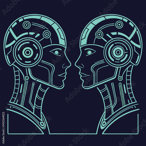 Wallpaper Mural Futuristic Robotic Heads with Cybernetic Profiles and Glowing Circuitry in Hyper Realistic Cyberpunk Style  Torontodigital.ca