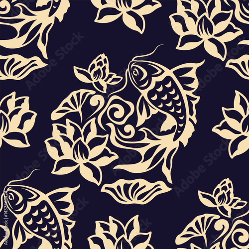 koi fish pattern hand drawn silhouettes style for Textiles tile wallpaper