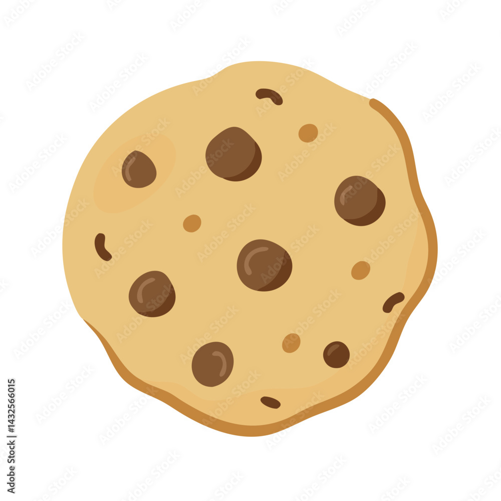 Chocolate Chip Cookie Illustration, Isolated Single Cookie Image Chocolate Chip Cookie Illustration, Isolated Single Cookie Image