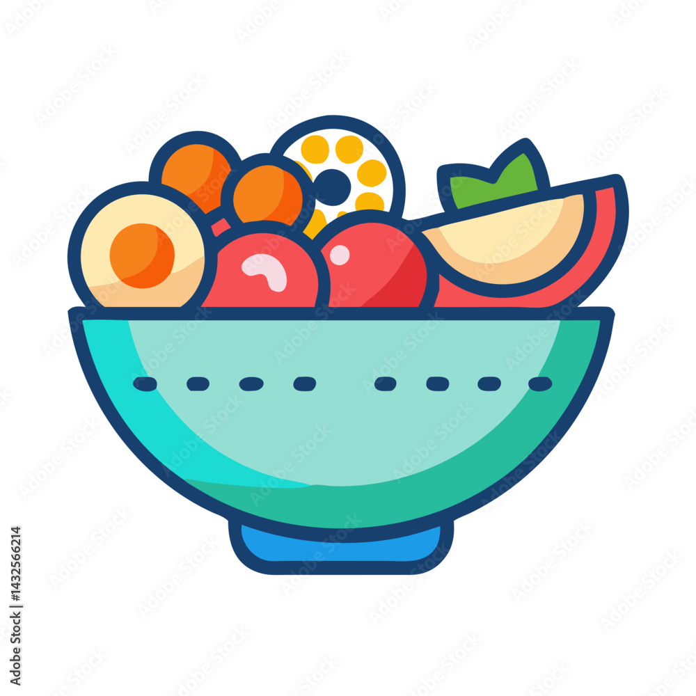 Fototapeta premium Colorful fruit salad in turquoise bowl on black background