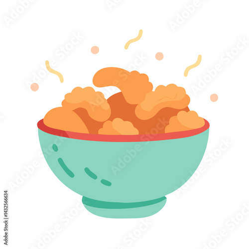 Crispy Fried Chicken Nuggets in Bowl Cartoon Style