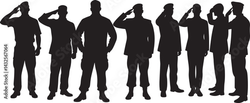 Veterans Army Saluting Vector Silhouettes