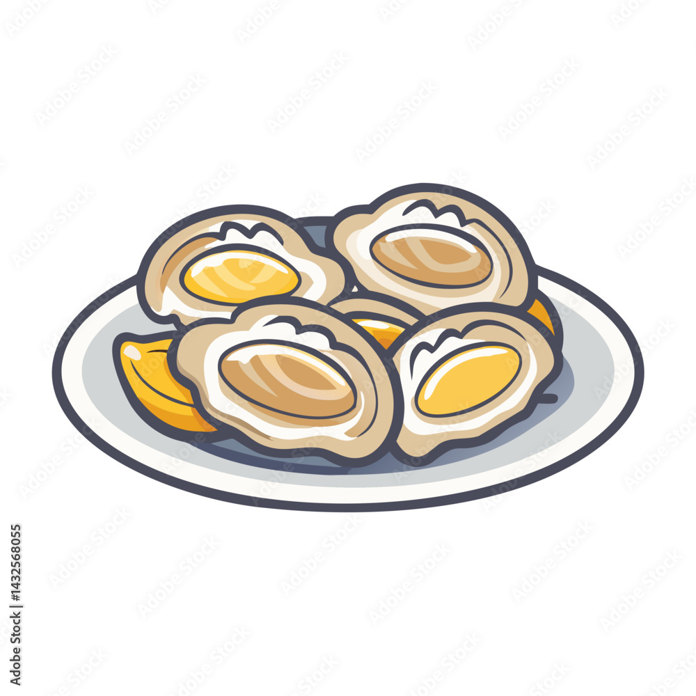 Fresh oysters on a plate with lemon wedges art Fresh oysters on a plate with lemon wedges art