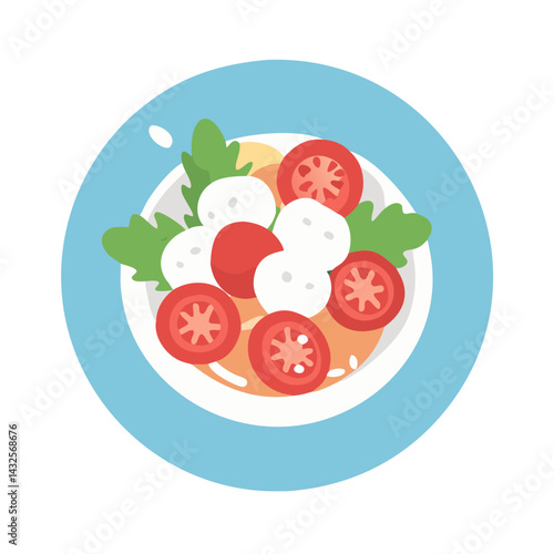Caprese Salad Illustration: Fresh Mozzarella, Tomato, and Greens