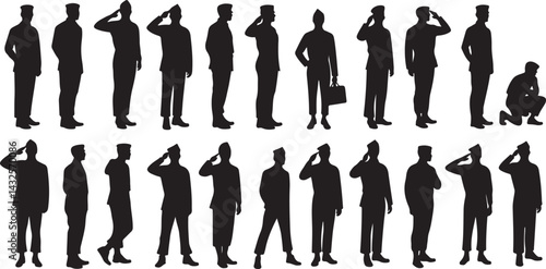 Veterans Army Saluting Vector Silhouettes
