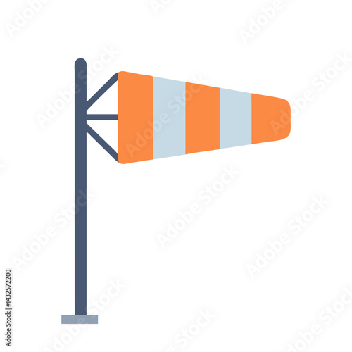 Windsock flat illustration, wind direction symbol, vector design